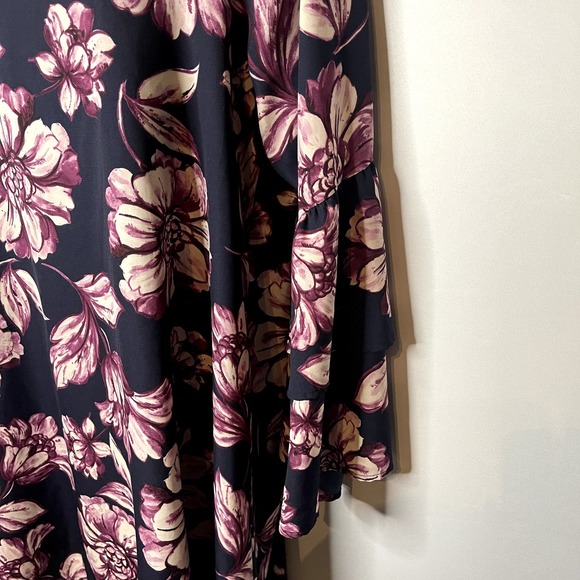 Altar'd State Floral Bell Sleeve Shift Dress Navy Blue Purple Size Medium - Picture 4 of 7